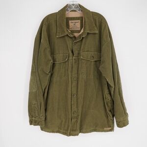 Life Is Good Jacket Mens XL Green Corduroy Military Fleece Lined Button Pockets